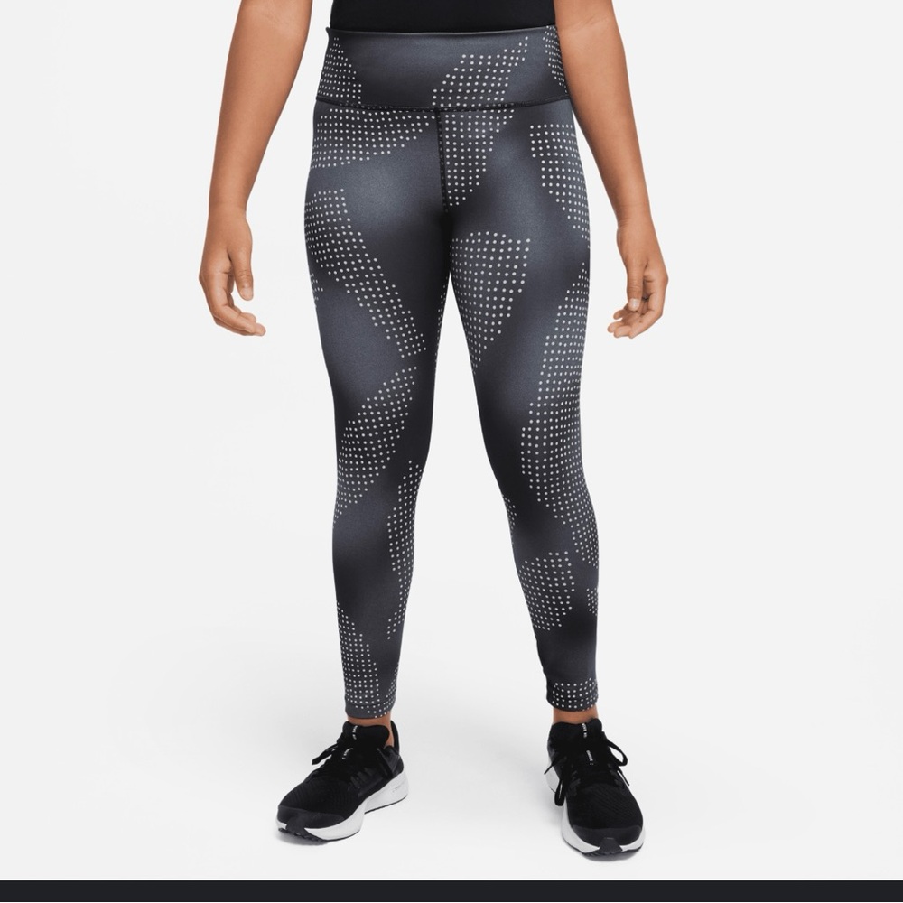 Nike Girls Youth Medium Dri-FIT One Leggings Gray White Dot Patterned Leggings‎